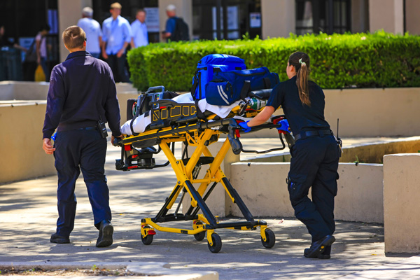 gurney being pushed during a stretcher transportation