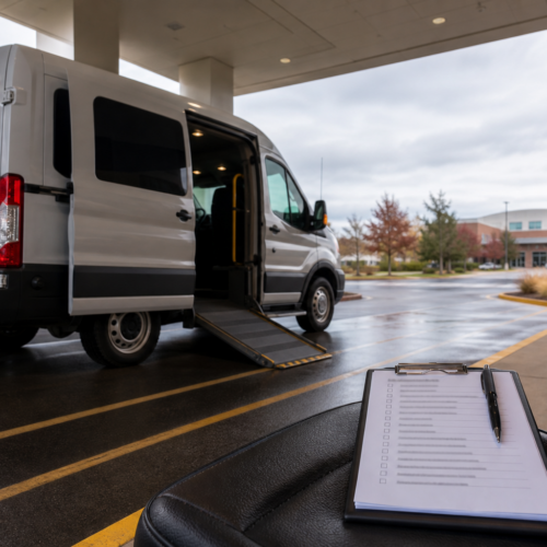 Wheelchair-accessible medical transport van ready for hospital discharge transportation in Northern Virginia